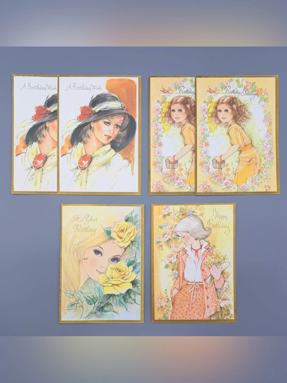 Retro 1970s Birthday Greeting Cards Lot Of 6 Fantusy NOS Very Rare Made In USA
